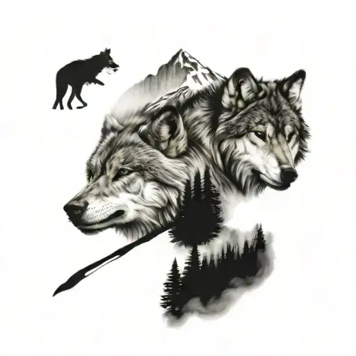 Wolf Pack And Mountain And Knots Symbolizing
