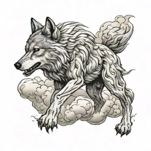 Fenrir Wolf With Filler Clouds And Light