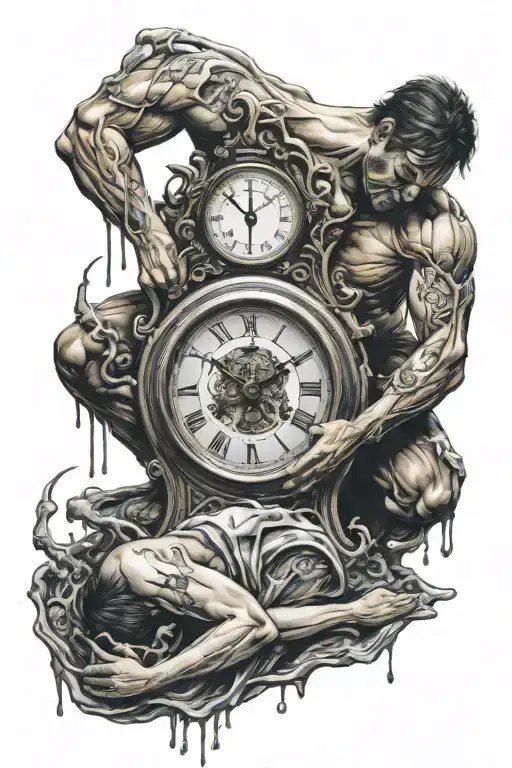 Melted Clock And Kneeling Person Wailing Holding It