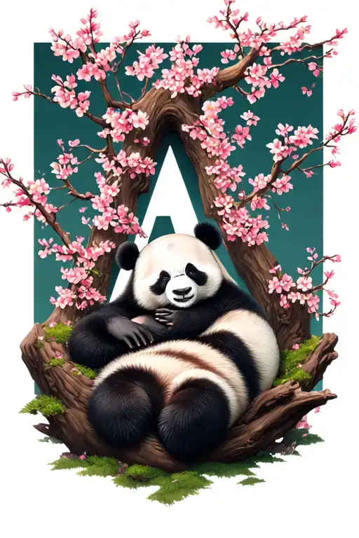 Panda Napping On An 'A' Shaped Cherry Blossom Tree