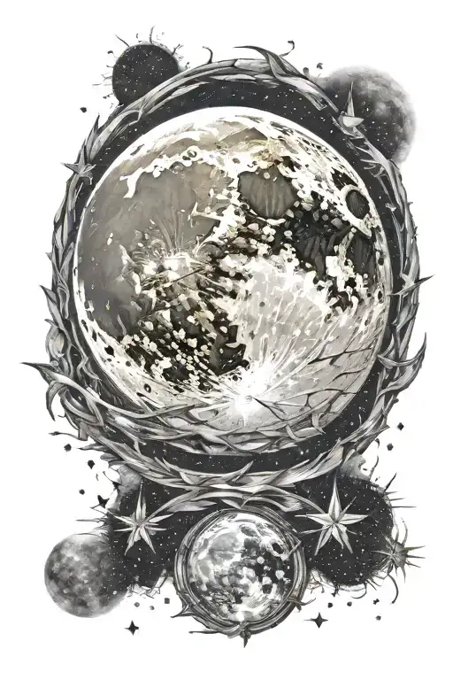 Realistic Full Moon Surrounded By Stars