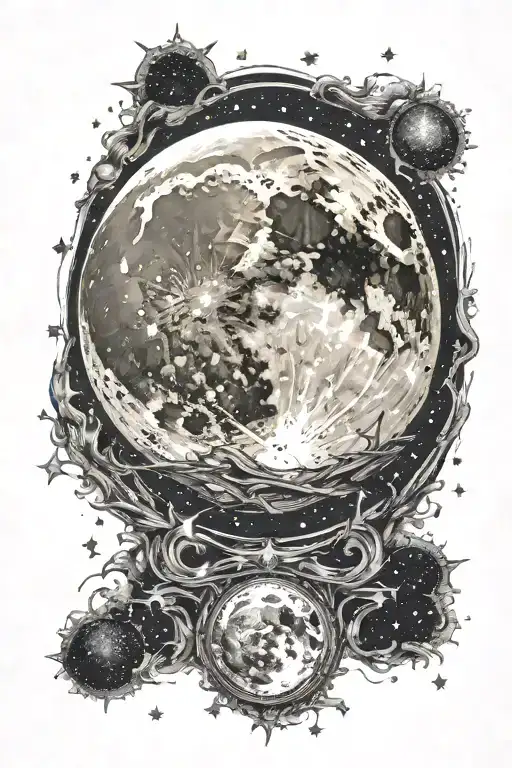 Realistic Full Moon Surrounded By Stars