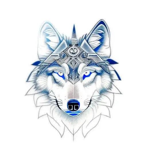 Black And White Wolf Head With Blue Eyes