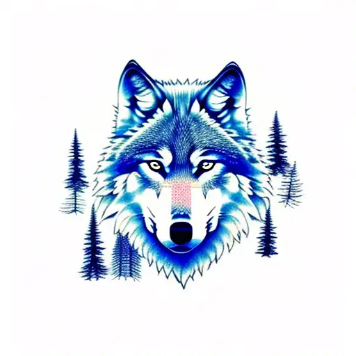 Wolf Head With Trees Around It