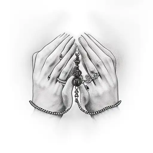 Female Hands Praying With Rosary Around Hands