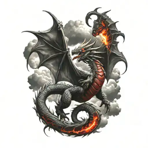 Dragon With Dark Clouds And Red Lightning Surrounding It