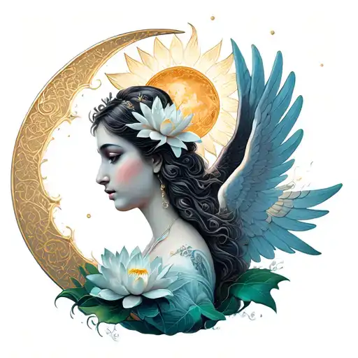 Angel Sun Moon Lotus Flower