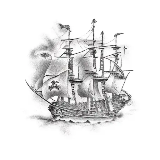 An Epic Fight Of Pirate Ships And Dinosaurs