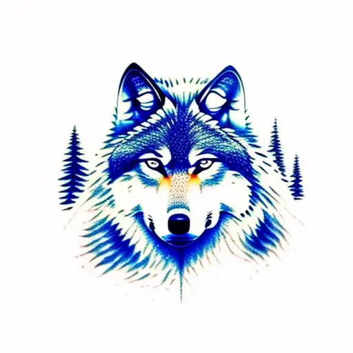 Wolf Head With Trees Around It