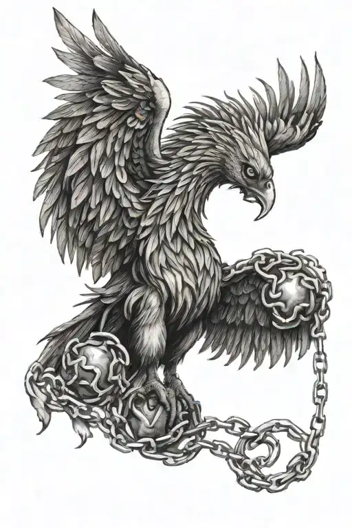 Pheonix Rising From Fire Broken Chains From A Heart And A Brain
