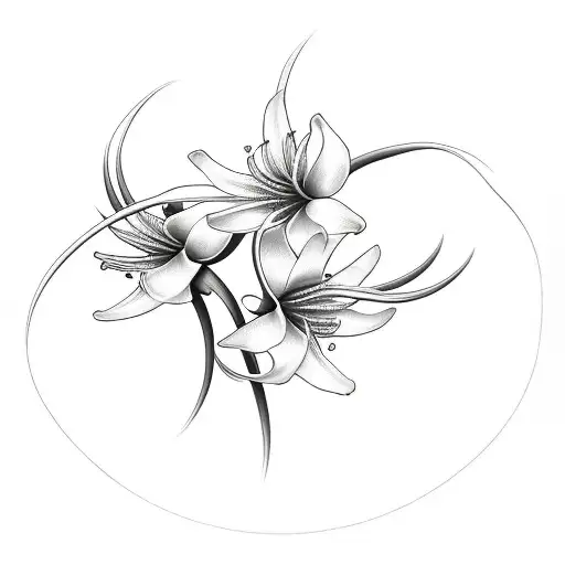 Three White Spider Lilies On A Black Background