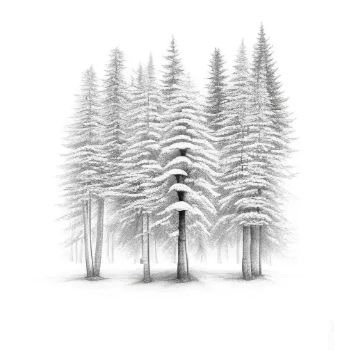 Trees In Forest With Cabin