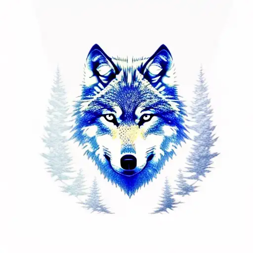 Wolf Head With Trees Around It