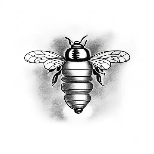 Classic Birdcage With Open Door Bee Flying Into Distance Black And White Dimensional