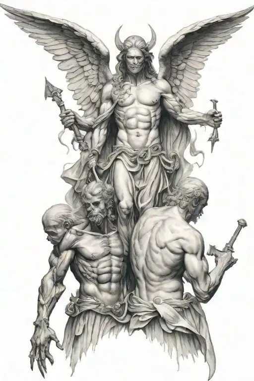 Scary Realistic Full Back Of Angels And Demons