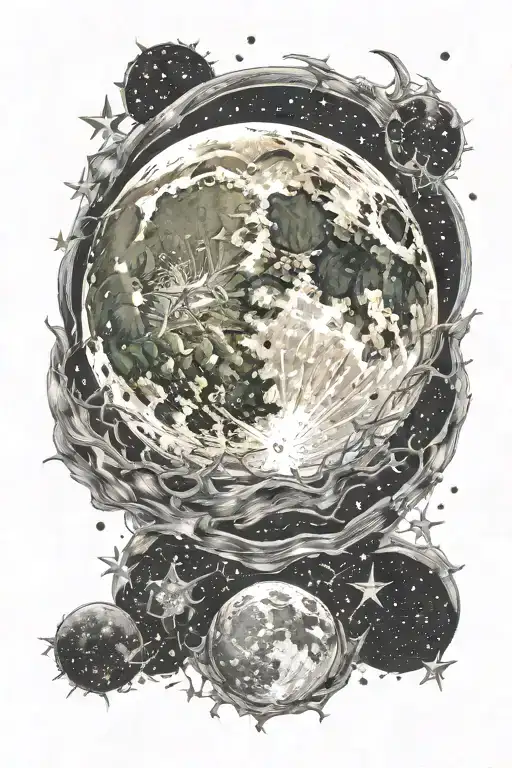 Realistic Full Moon Surrounded By Stars