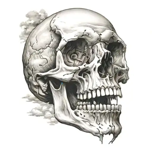 Frontal Skull Mouth Open Looking Up At The Sky