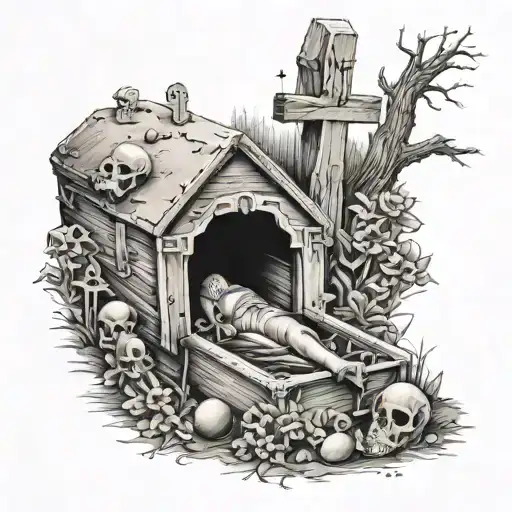 Coffin Graveyard Scene Featuring Children