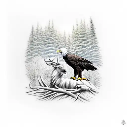 Eagle And A Deer In A Forest