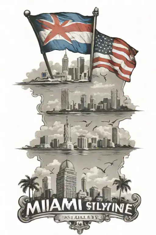 Miami Skyline Cuban Flag