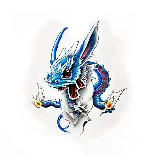 Blue Dragon With White Rabbit