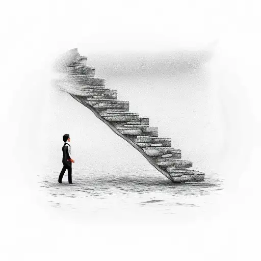 Guy Walking Stone Stairs On Top Of The Ocean