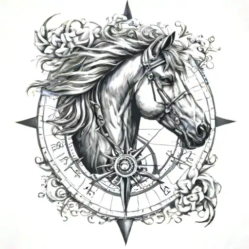 A Compass Rose With A Horses Head At The Center
