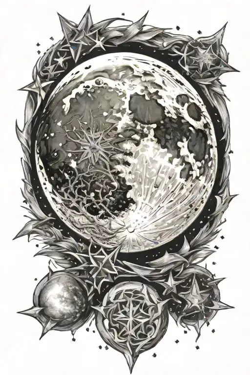 Realistic Full Moon Surrounded By Stars