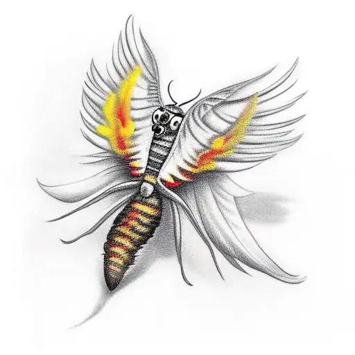 Death Moth Flying Close To Flaming Phoenix