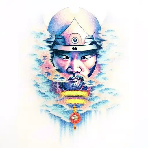 Samurai In Sunset Under Waterfall