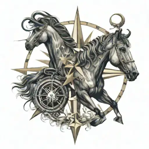 A Compass Rose With A Horses Head And The North Star