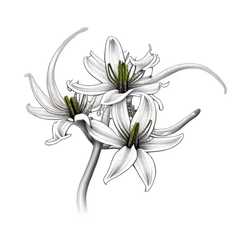 Three White Cahaba Spider Lilies On A Black Background