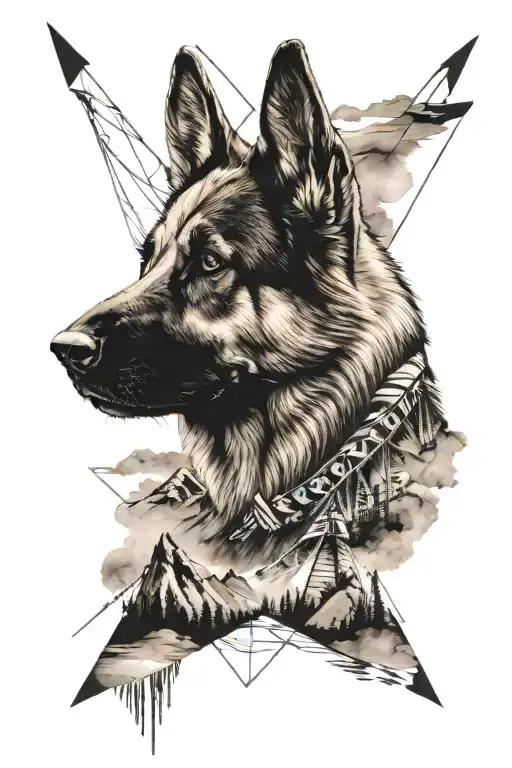 German Shepherd Moutain Range With Teepees