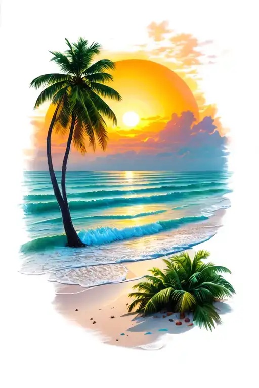 Beach Scene With Sunrise