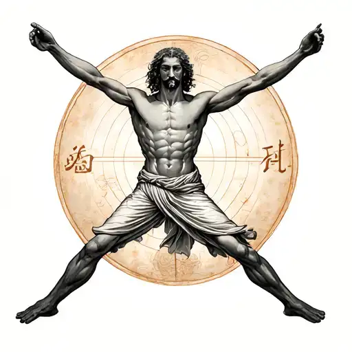 Vitruvian Man With Tai Chi Symbol