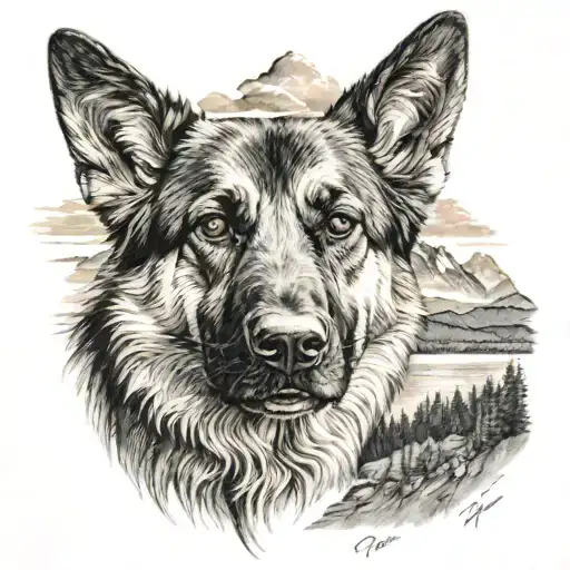 German Shepherd Mountain With River