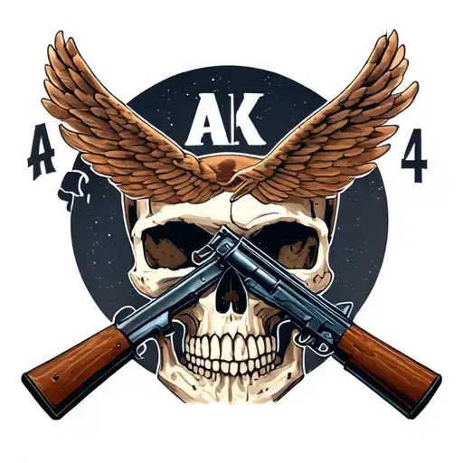 Ak 47 With Letter Ak 47 And Gun Skull