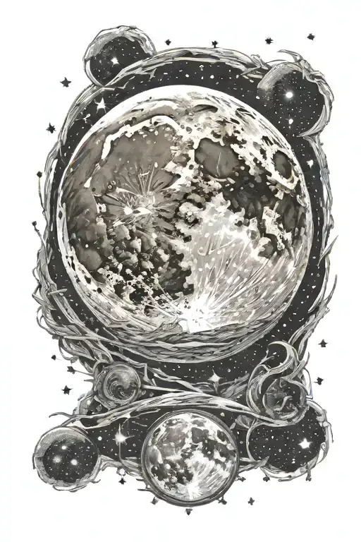 Realistic Full Moon Surrounded By Stars