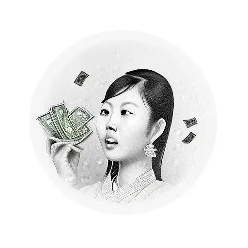 Asian Woman Counting Money
