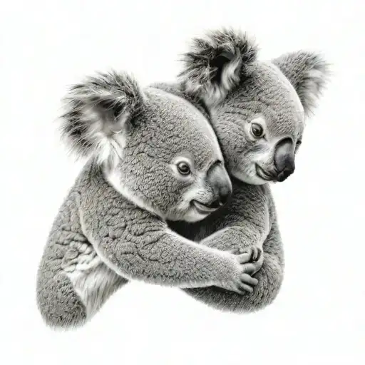 Two Baby Koalas Hugging Each Other