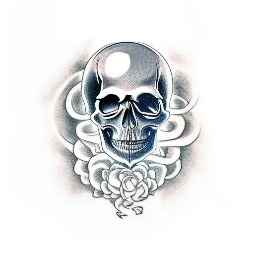 Skull Half Sleeve Tattoo With Smoke Prevailing And Writing Thuggin