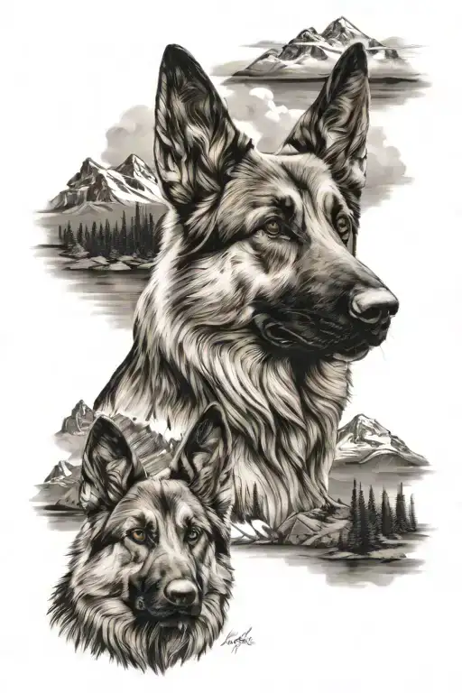 German Shepherd Mountains With Teepees
