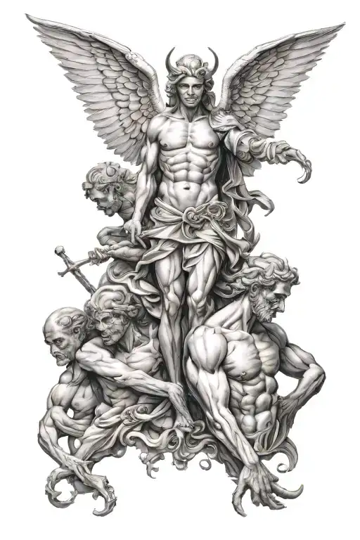 Scary Realistic Full Back Of Angels And Demons