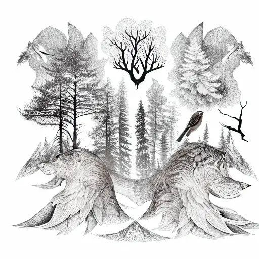 Sleeve Panorama Forest With Animals And Birds