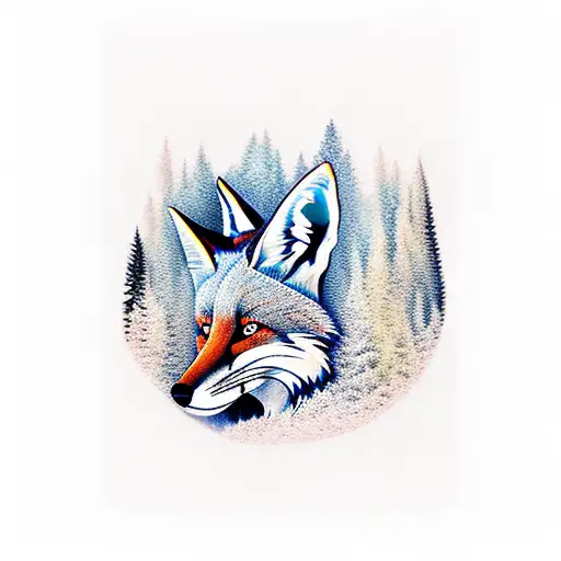 Forest With Fire And Gradient Wirh Fox