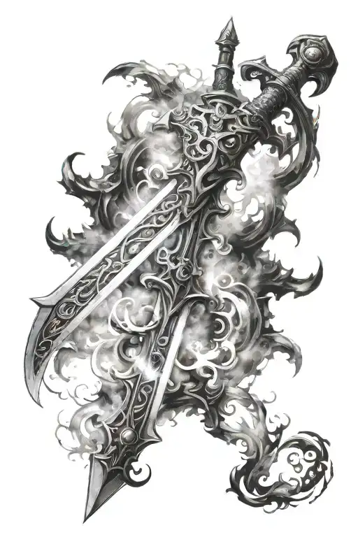 Black And White Two Handed Sword With Abstract Fog Around It