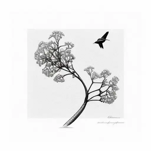 Small Bird Flying And Two Jacaranda Flowrs