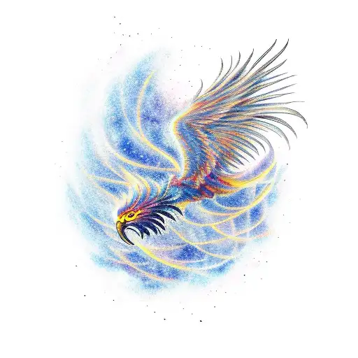 A Phoenix With Burning Majestic Feathers Soaring Into The Sky