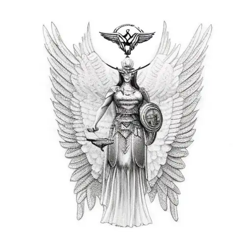 Woman Valkyrie With Wings And A Shield