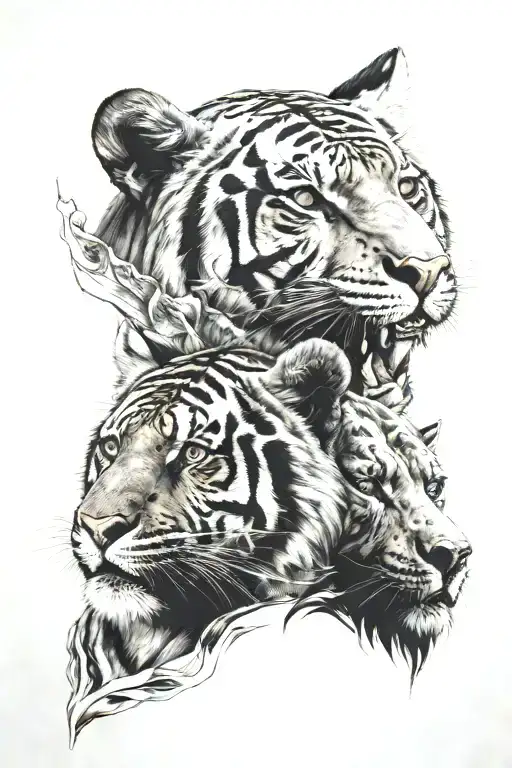 Tiger And Black Bear Head